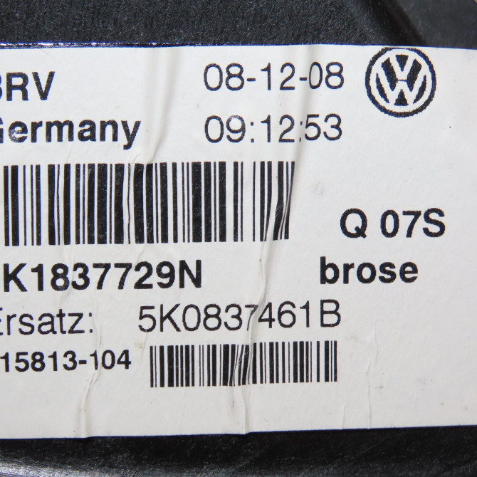 Mecanisme+moteur leve-glace avg occasion VOLKSWAGEN GOLF VI Phase 1 10-2008->04-2013 2.0 TDI 110ch 5K0837461D 6