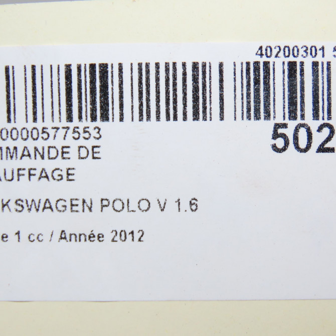 Commande de chauffage occasion VOLKSWAGEN POLO V POLO V Phase 1 2009-09-01->2014-05-31 1.6 TDI 90 6R0820045N 6