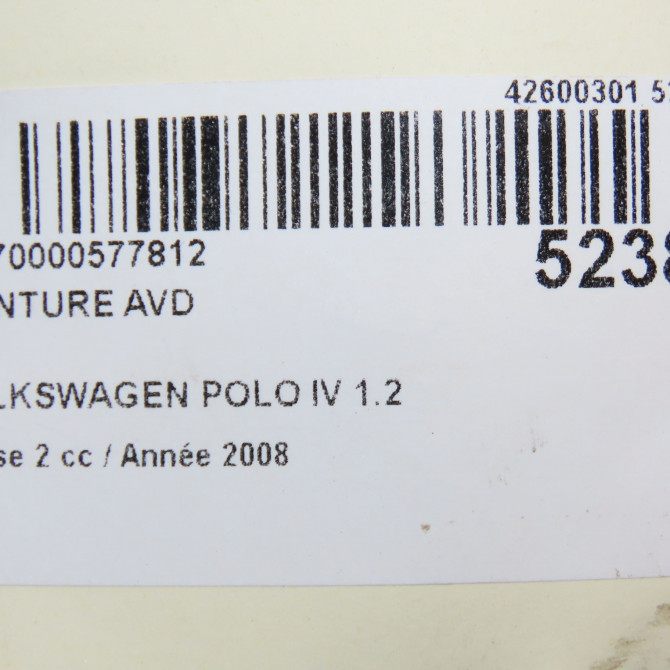 Ceinture avant droite occasion VOLKSWAGEN POLO IV Phase 2 05-2005->09-2009 1.2 60ch 6Q3857706LRAA 7