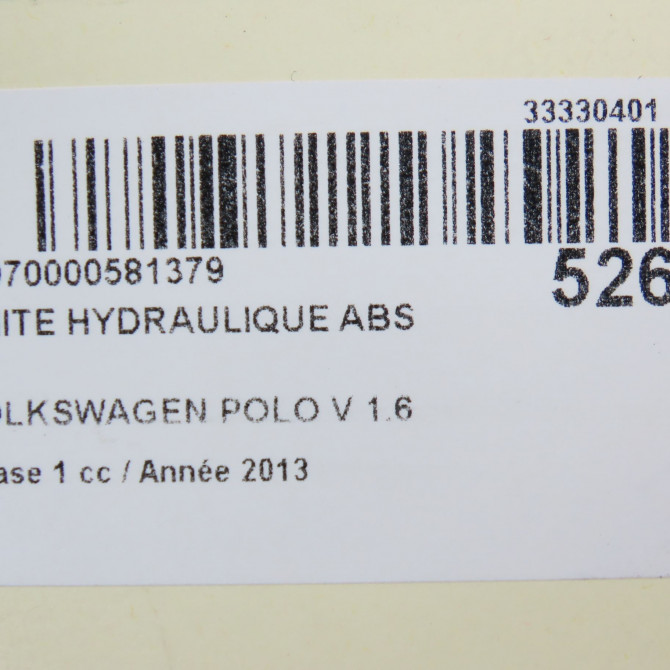 Unité hydraulique ABS occasion VOLKSWAGEN POLO V POLO V Phase 1 2009-09-01->2014-05-31 1.6 TDI 90 6R0614517BTBEF 7