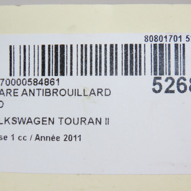 Phare antibrouillard avant droit occasion VOLKSWAGEN TOURAN II Phase 1 09-2010->12-2015 1.6 TDI 105ch 5K0941700F 6