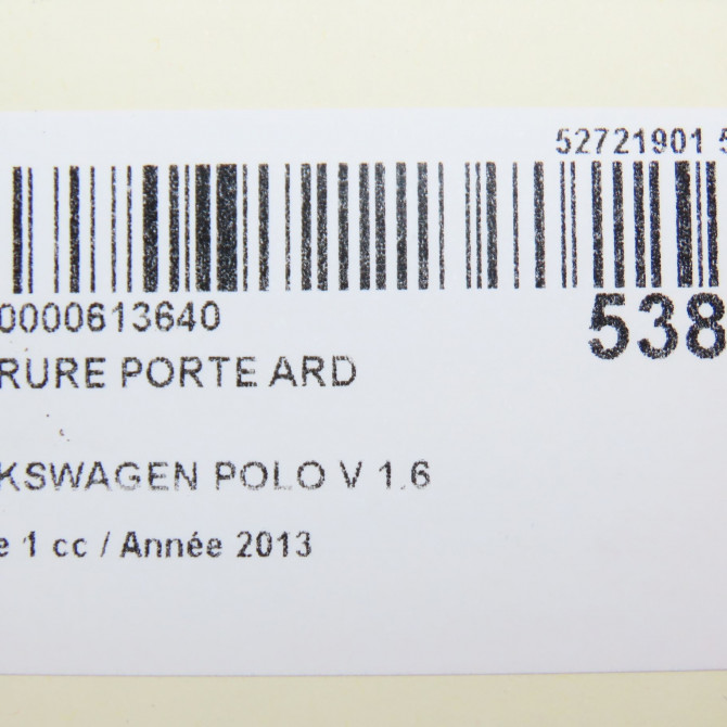 Serrure porte ard occasion VOLKSWAGEN POLO V POLO V Phase 1 2009-09-01->2014-05-31 1.6 TDI 90ch 6C0839014 6