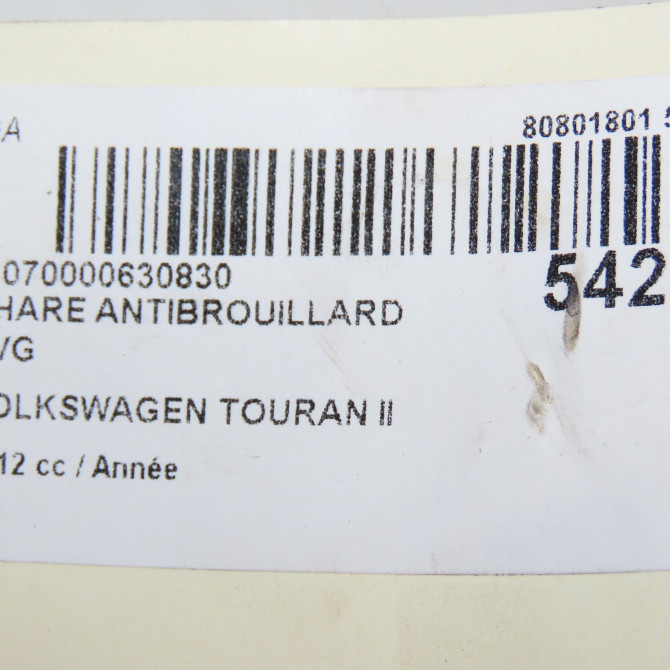 Phare antibrouillard avant gauche occasion VOLKSWAGEN TOURAN II Phase 1 09-2010->12-2015 5K0941699F 6