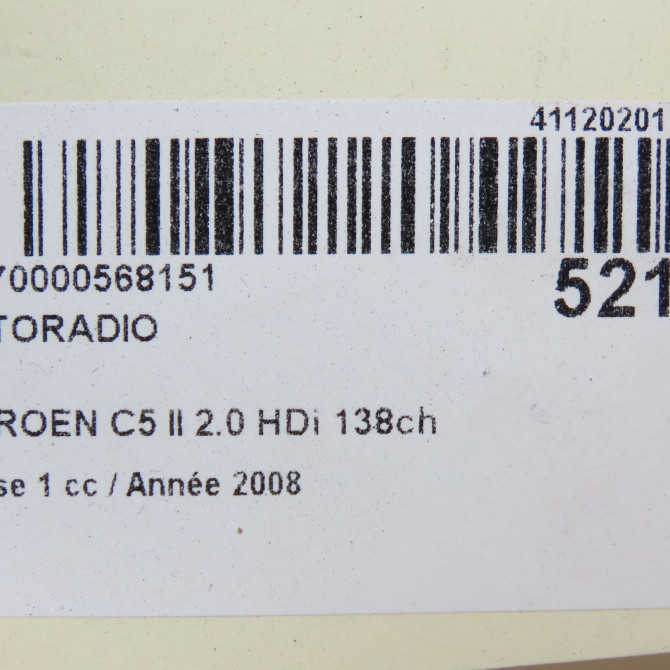 Autoradio occasion CITROEN C5 II Phase 1 04-2008->... 2.0 HDi 138ch 6579PX 7