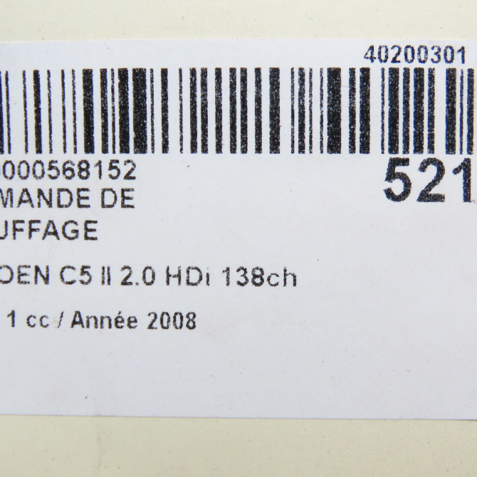 Commande de chauffage occasion CITROEN C5 II Phase 1 04-2008->... 2.0 HDi 138ch 6452H8 7