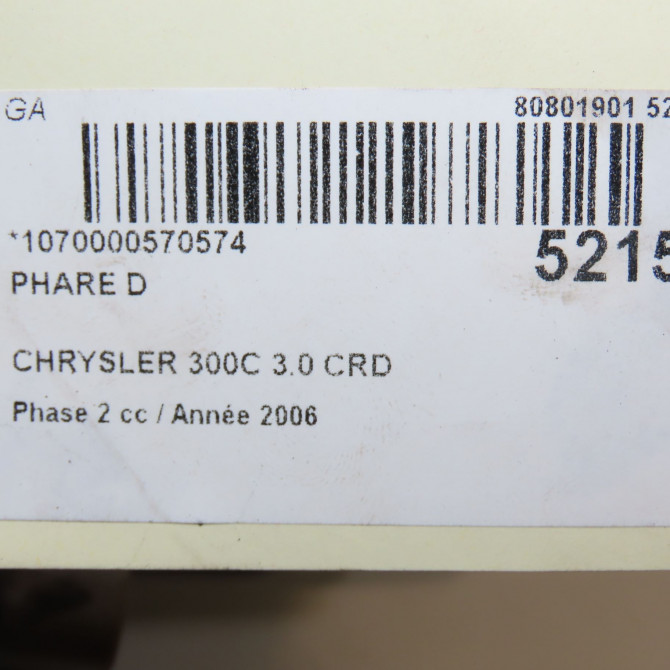 Phare droit occasion CHRYSLER 300C Phase 2 10-2007->01-2011 3.0 CRD 57010760AA 8