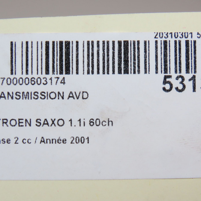 Transmission avant droite occasion CITROEN SAXO Phase 2 09-1999->12-2004 1.1i 60ch 32737F 6