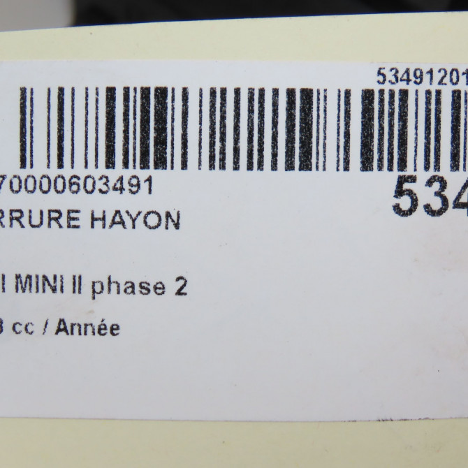 Serrure hayon occasion MINI MINI II phase 2 08-2010->... 51249802312 5