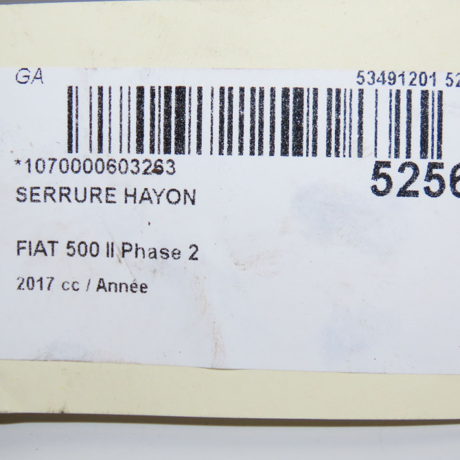 Serrure hayon occasion FIAT 500 II Phase 1 04-1995->04-1999 1.4i 165ch 52161769 3