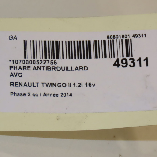 Phare antibrouillard avant gauche occasion RENAULT TWINGO II Phase 2 12-2011->12-2014 1.2i 16v 75ch 261558092R 5