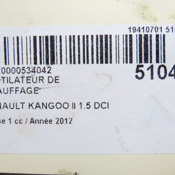 Ventilateur de chauffage occasion RENAULT KANGOO II Phase 1 01-2008->03-2013 1.5 DCI 90ch 7701068992 6