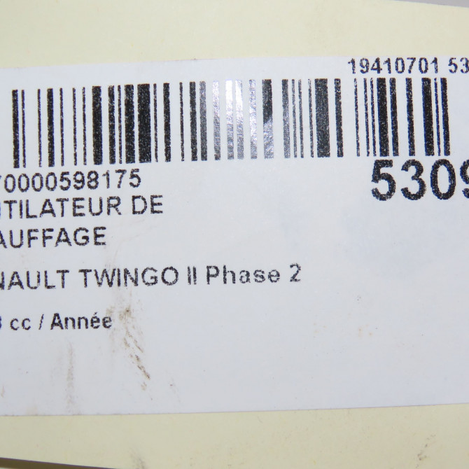 Ventilateur de chauffage occasion RENAULT TWINGO II Phase 2 12-2011->12-2014 7701067982 6