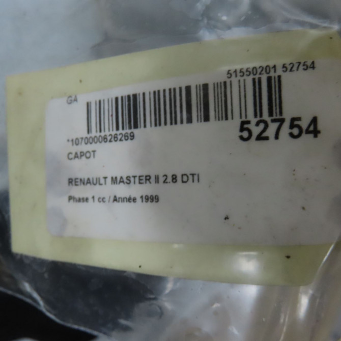 Capot occasion RENAULT MASTER II Phase 1 09-1997->11-2003 2.8 DTI 115ch 7751469067 8