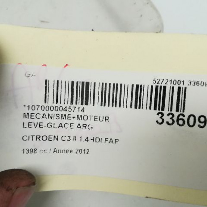 Mecanisme+moteur leve-glace arg occasion CITROEN C3 II Phase 1 11-2009->02-2013 1.4 HDi 70ch 9802619380 4