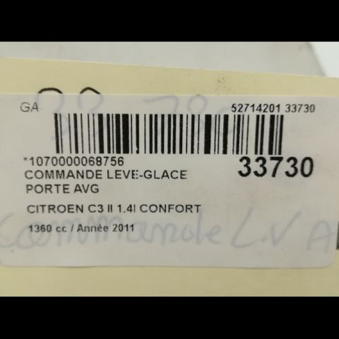 Commande lève-glace porte avant gauche occasion CITROEN C3 II Phase 1 11-2009->02-2013 1.4i 75ch 98012283XT 5