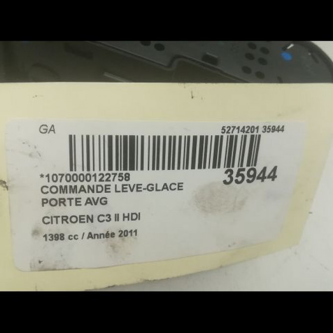 Commande lève-glace porte avant gauche occasion CITROEN C3 II Phase 1 11-2009->02-2013 1.4 HDi 70ch 98012283XT 3