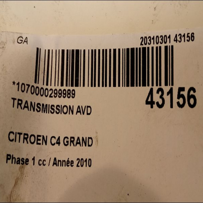Transmission avant droite occasion CITROEN C4 GRAND PICASSO I Phase 1 10-2006->09-2013 1.6 HDI 110ch 3273VH 5