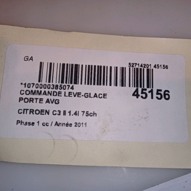 Commande lève-glace porte avant gauche occasion CITROEN C3 II Phase 1 11-2009->02-2013 1.4i 75ch 98012283XT 4