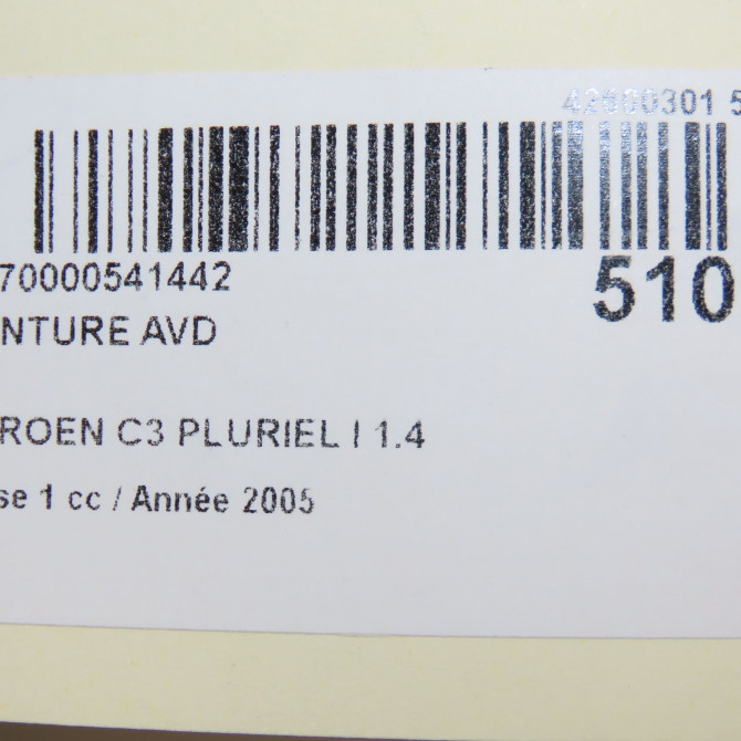 Ceinture avant droite occasion CITROEN C3 PLURIEL I Phase 1 04-2003->09-2008 1.4 HDi 8973ZJ 5