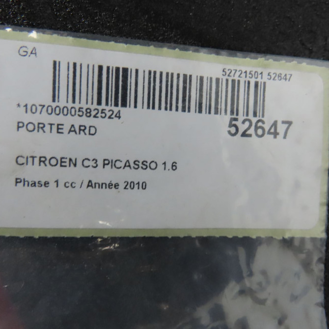 Porte arrière droite occasion CITROEN C3 PICASSO Phase 1 02-2009->08-2012 1.6 HDi 16v 90ch 9008V6 6