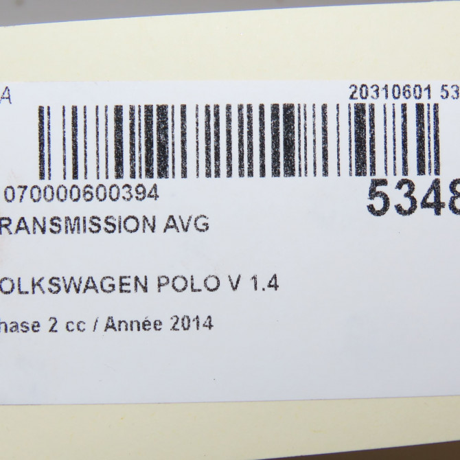 Transmission avant gauche occasion VOLKSWAGEN POLO V Phase 2 02-2014->... 1.4 TDI 90ch 6C0407271E 6