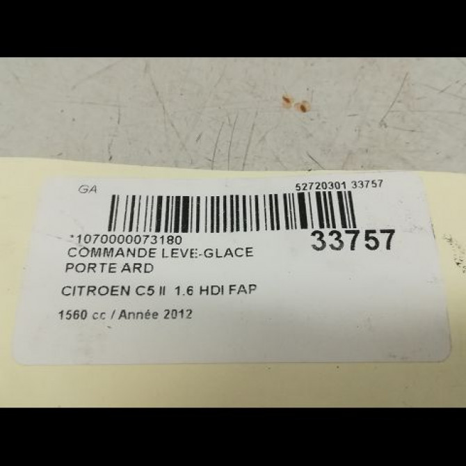 Commande leve-glace porte arrière droite occasion CITROEN C5 II Phase 1 04-2008->... 1.6 HDi 110ch 6490C6 5