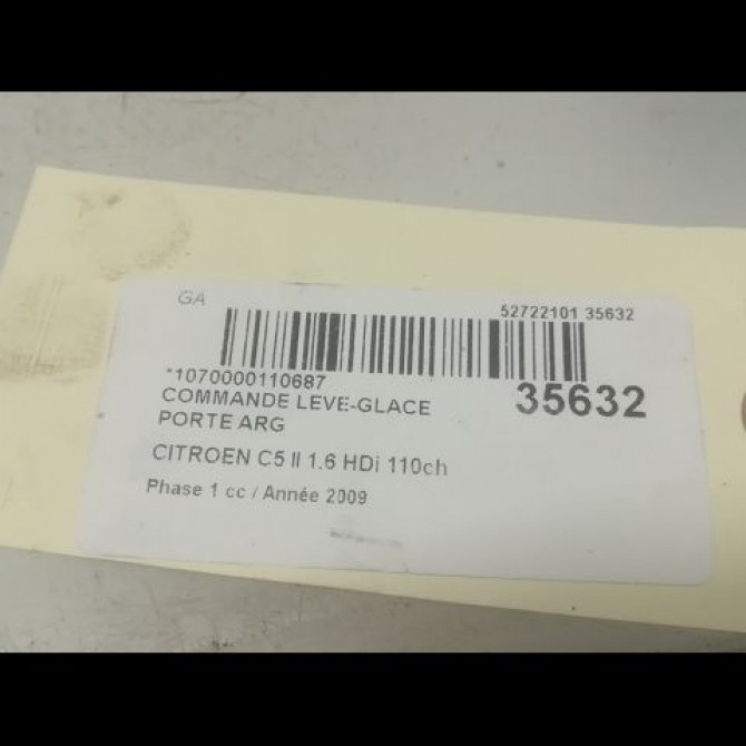 Commande leve-glace porte arrière gauche occasion CITROEN C5 II Phase 1 04-2008->... 1.6 HDi 110ch 6490C6 3