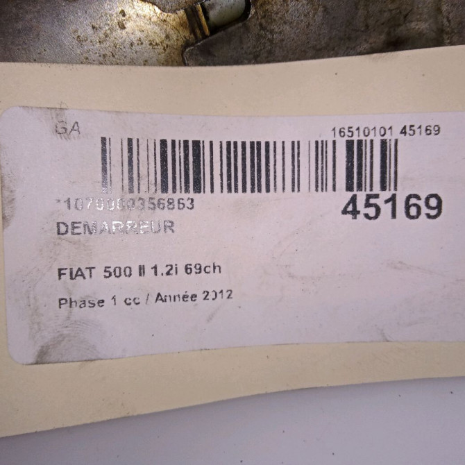 Démarreur occasion FIAT 500 II 500 II Phase 1 2007-07-01->2016-03-31 1.2i 69ch 51890631 5