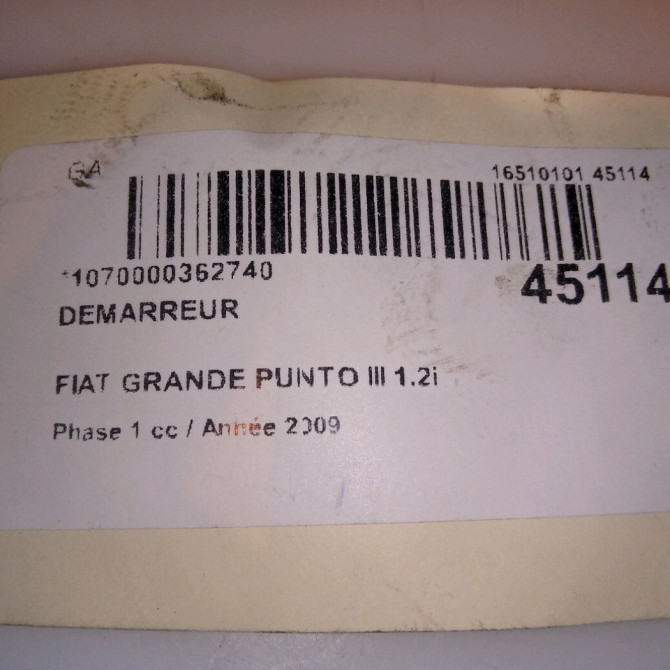 Démarreur occasion FIAT GRANDE PUNTO III Phase 1 09-2005->12-2013 1.2i 65ch 51890631 5