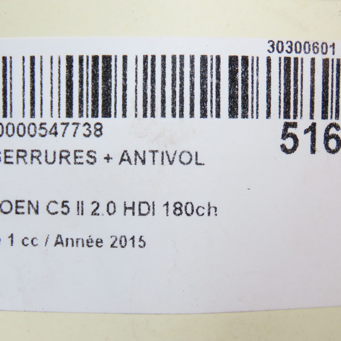 Kit serrures + antivol occasion CITROEN C5 II Phase 1 04-2008->... 2.0 HDI 180ch 9812551480 7