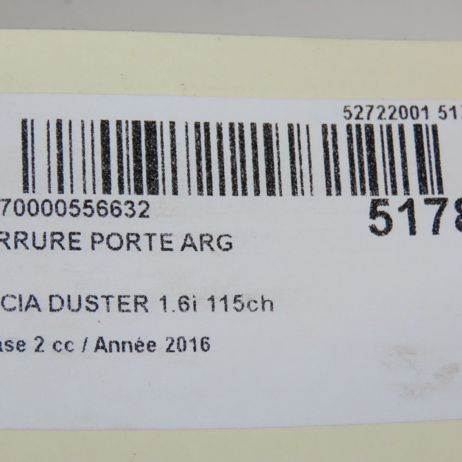 Serrure porte arg occasion DACIA DUSTER Phase 2 09-2013->... 1.6i 115ch 825031439R 5