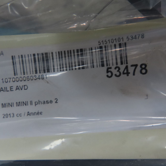 Aile avant droite occasion MINI MINI II phase 2 08-2010->... 41009805644 4