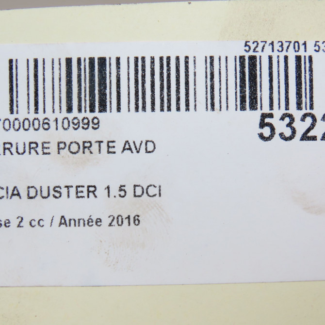 Serrure porte avd occasion DACIA DUSTER Phase 2 09-2013->... 1.5 DCI 110ch 805025406R 5