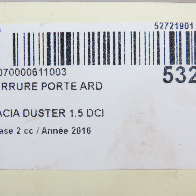 Serrure porte ard occasion DACIA DUSTER Phase 2 09-2013->... 1.5 DCI 110ch 825025967R 5