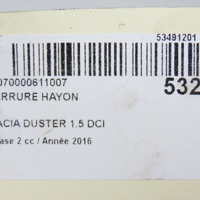 Serrure hayon occasion DACIA DUSTER Phase 2 09-2013->... 1.5 DCI 110ch 905039326R 6