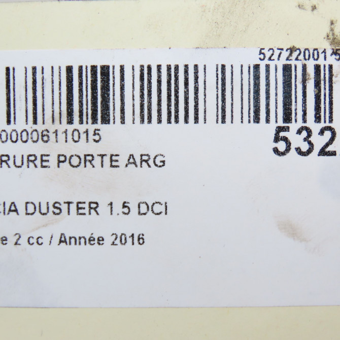 Serrure porte arg occasion DACIA DUSTER Phase 2 09-2013->... 1.5 DCI 110ch 825031439R 5