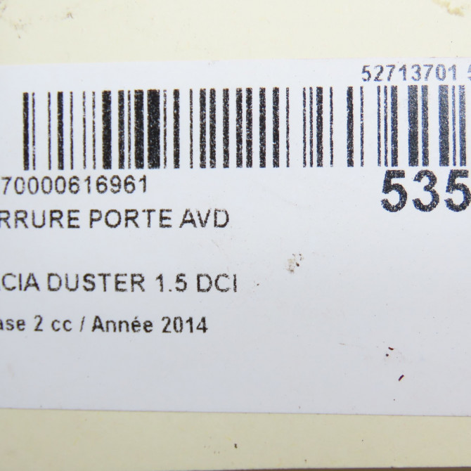 Serrure porte avd occasion DACIA DUSTER Phase 2 09-2013->... 1.5 DCI 110ch 805025406R 5