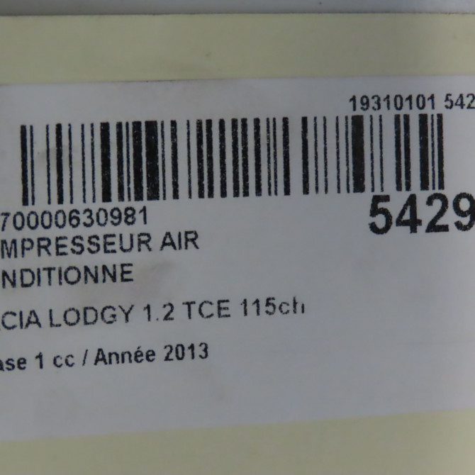 Compresseur air conditionne occasion DACIA LODGY Phase 1 01-2012->... 1.2 TCE 115ch 926008367R 8