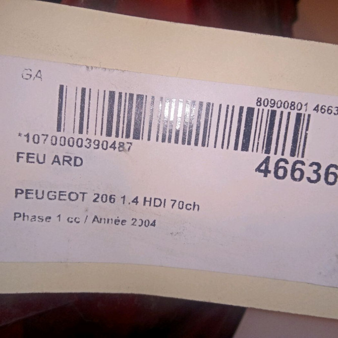 Feu arrière droit occasion PEUGEOT 206 Phase 1 09-1998->03-2009 1.4 HDI 70ch 6351S0 4