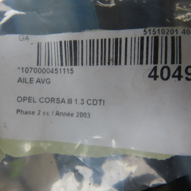 Aile avant gauche occasion OPEL CORSA III Phase 2 08-2003->09-2006 1.3 CDTI 9196448 6