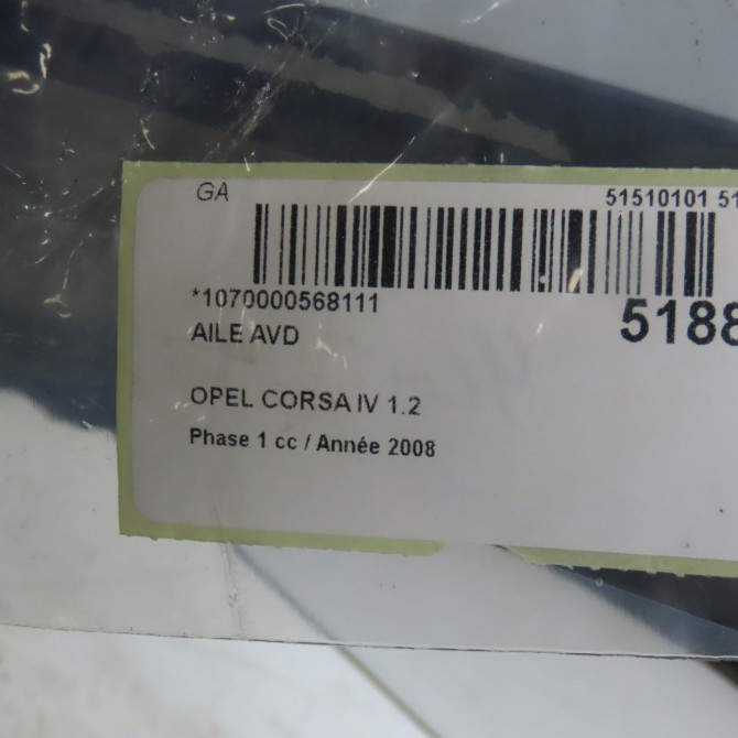 Aile avant droite occasion OPEL CORSA IV Phase 1 09-2006->12-2010 1.2 TWINPORT 80ch 93189644 6