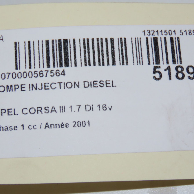 Pompe injection diesel occasion OPEL CORSA III Phase 1 10-2000->08-2003 1.7 DI 16v 98103029 7