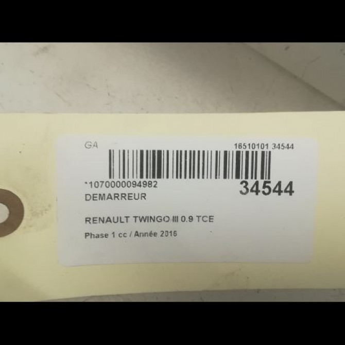 Démarreur occasion RENAULT TWINGO III Phase 1 06-2014->... 0.9 TCE 12v 90ch 233009161R 5