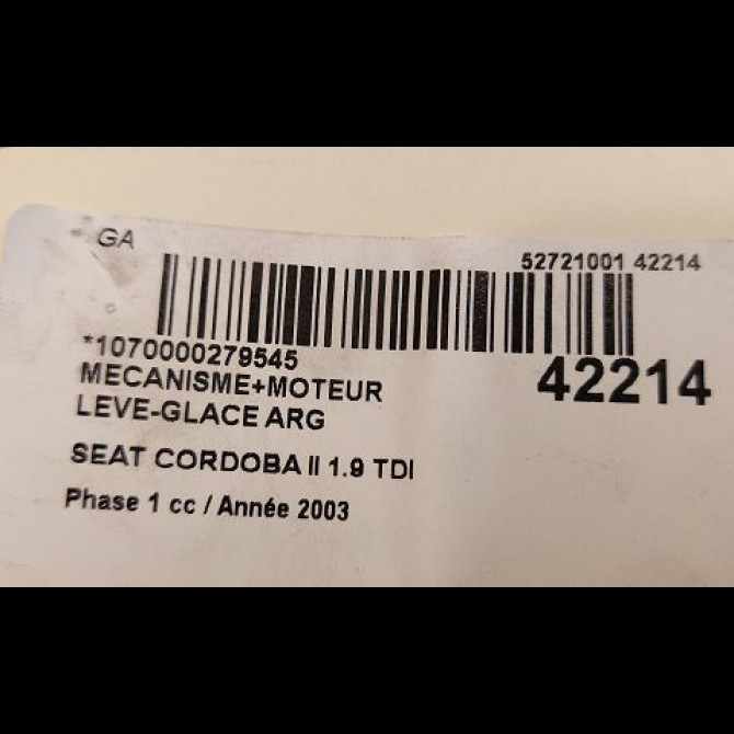 Mecanisme+moteur leve-glace arg occasion SEAT CORDOBA II Phase 1 10-2002->05-2009 1.9 TDI 130ch 6L4839755M 3