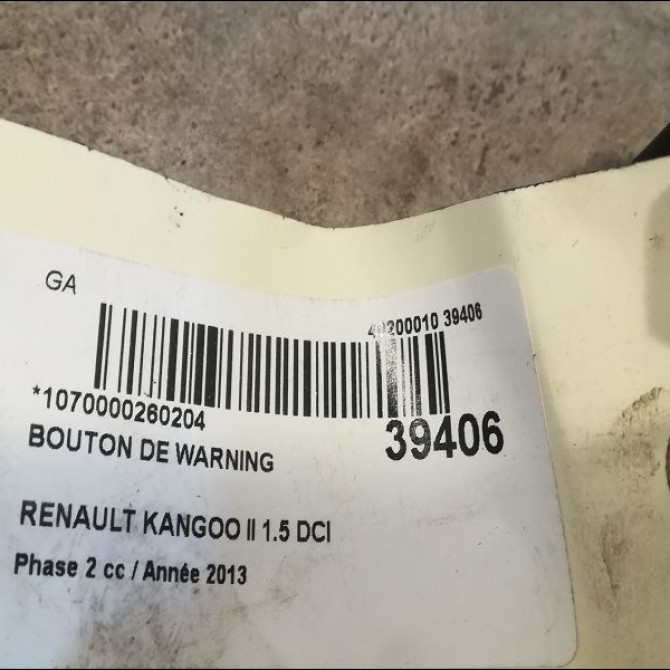 Bouton de warning occasion RENAULT KANGOO II Phase 2 01-2013->... 1.5 DCI 75ch 252105246R 2