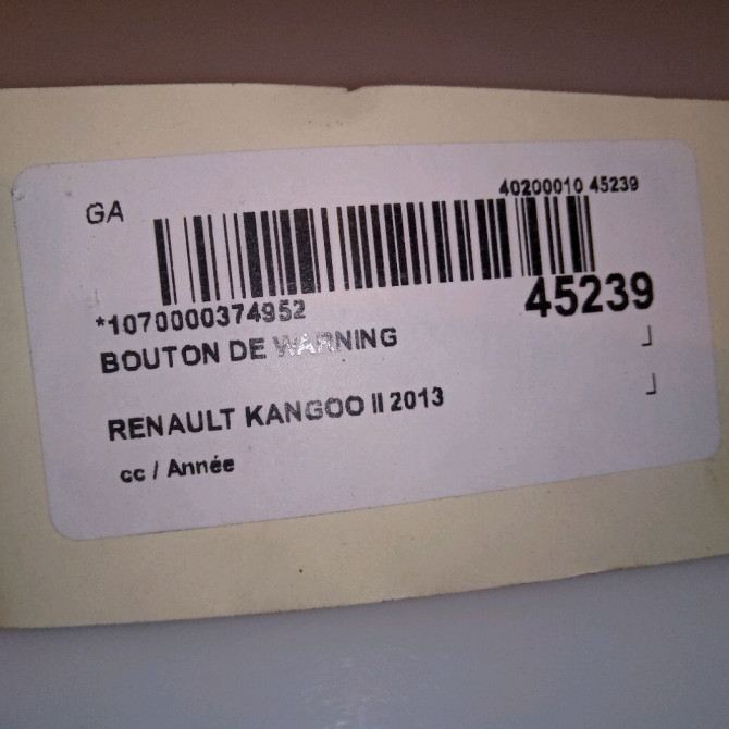 Bouton de warning occasion RENAULT KANGOO II 252105246R 4