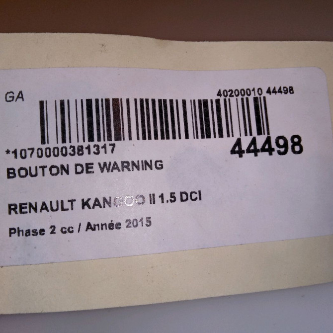 Bouton de warning occasion RENAULT KANGOO II Phase 2 01-2013->... 1.5 DCI 75ch 252105246R 4