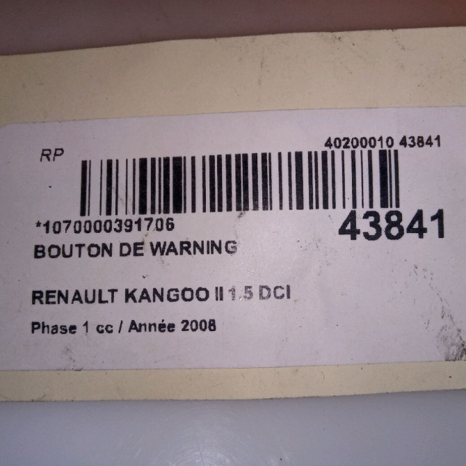Bouton de warning occasion RENAULT KANGOO II Phase 1 01-2008->03-2013 1.5 DCI 105ch 252105246R 4