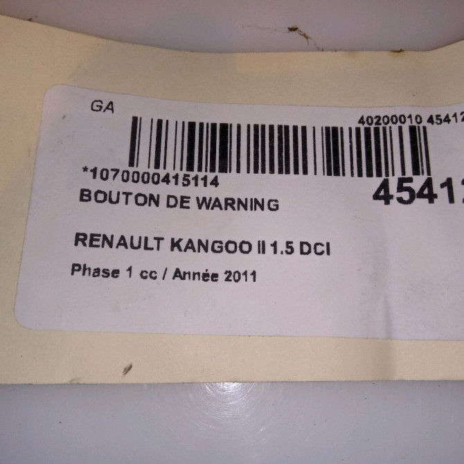 Bouton de warning occasion RENAULT KANGOO II Phase 1 01-2008->03-2013 1.5 DCI 90ch 252105246R 5