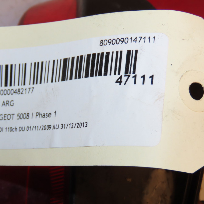 Feu arrière gauche occasion PEUGEOT 5008 I Phase 1 11-2009->12-2013 1.6 HDI 110ch 6350KH 4
